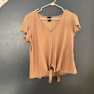 W5 Tan Eyelet V-Neck Blouse